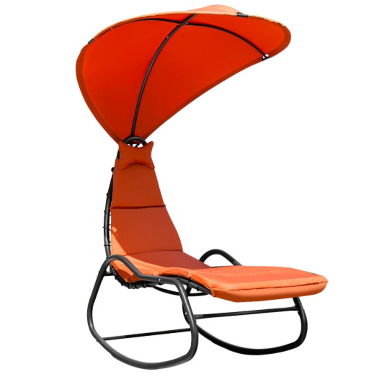 Chaise Lounge Swing with Wide Canopy Sun Shade and Soft Cushion